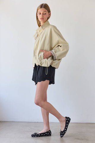 Stand Collar Button Jacket - RJ1122: LT.BEIGE / S-M-L (3-2-1) - Olive Street
