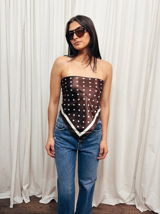 The Dot Satin Scarf Top in Brown - Olive Street