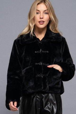 The Faux Fur Toggle Button Jacket in Black