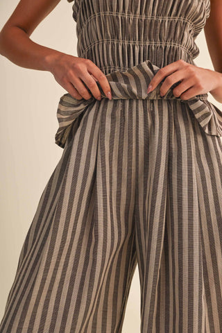 The Striped Ruffle Hem Plaid Top and Wide Leg Pant Set - Olive Street