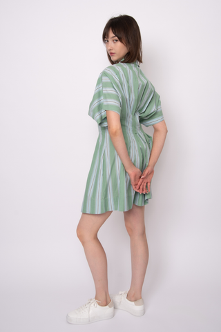 The Lorine Stripe Poplin Mini Shirt Dress - Olive Street