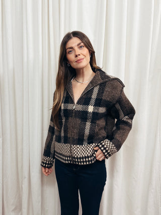 The Plaid Knit Bomber Jacket - Olive Street