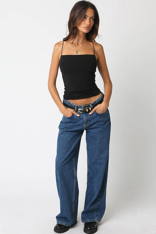 The Thin Strap Square Neck Tank in Black - Olive Street