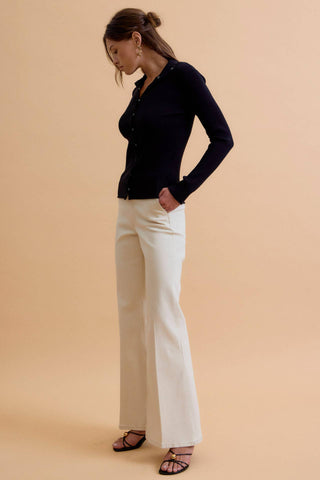 The Snap Button Ribbed Cardigan in Black