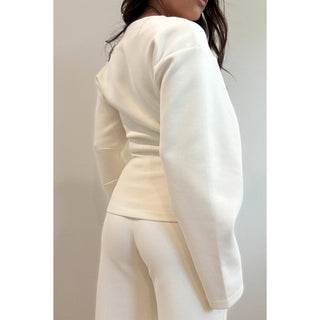 The Statement Sleeve Fitted Waist Cotton Knit Top