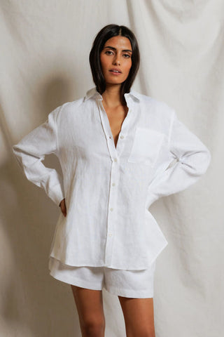 The Lorelai Linen Button Down in White - Olive Street