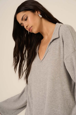 Zoey Brushed Rib Collared Long Sleeve