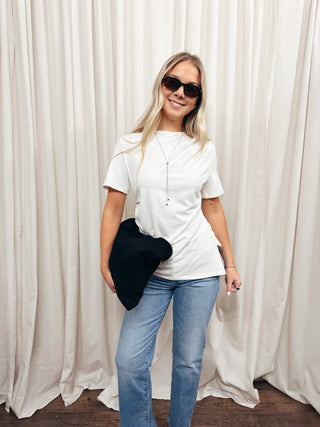 The Draped Asymmetrical Tee in Cream - Olive Street
