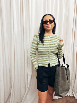 The Striped Button Cardigan - Olive Street