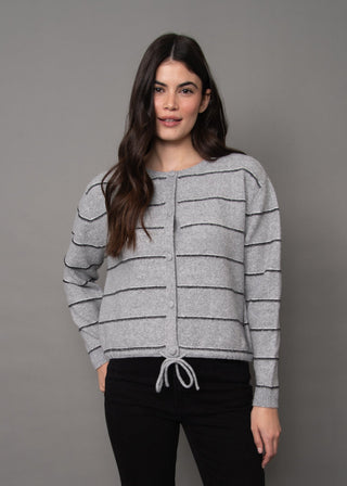 The Tie Hem Stripe Button Cardigan