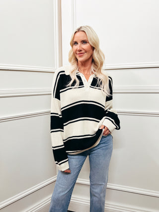 Oversized Stripe Polo Sweater