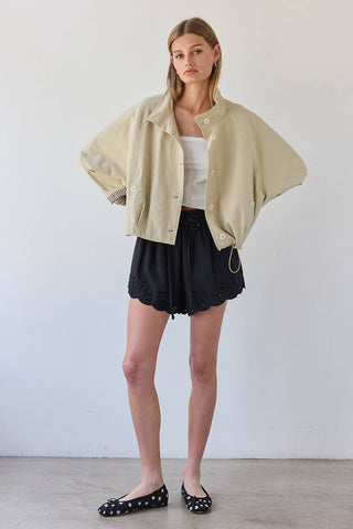 Stand Collar Button Jacket - RJ1122: LT.BEIGE / S-M-L (3-2-1) - Olive Street
