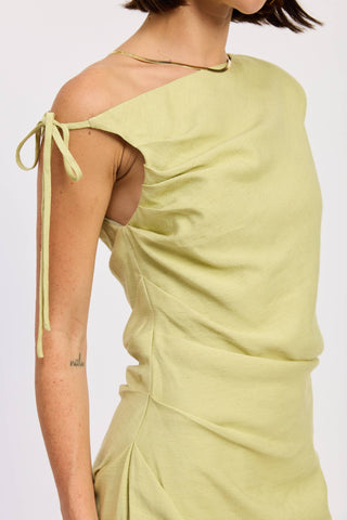 The Asymmetrical Linen Look Side Tie Dress - Olive Street