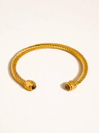 The 18K Gold Non-Tarnish Stone Braided Bangle