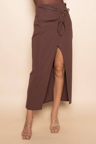The Wrap Midi Skirt with Abstract Buckle - Olive Street