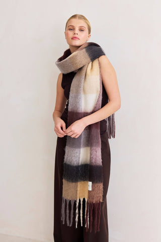 The Reykjavik Scarf 100% Recycled in Purple/Brown Check
