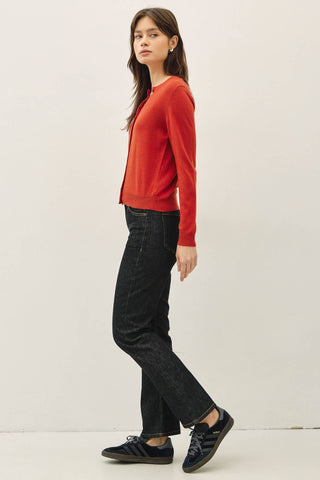 The Classic Cut Button Cardigan in Red