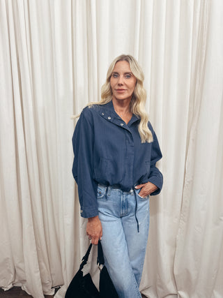 The Washed Indigo Stand Collar Jacket