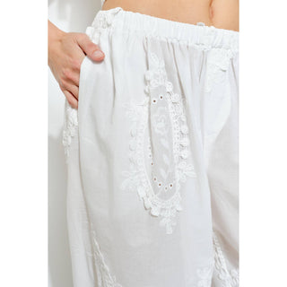 The Cotton Eyelet Embroidered Balloon Pant in White