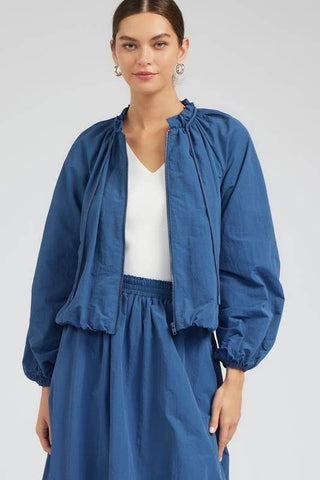 The Bubble Hem Bomber Jacket in French Blue - Olive Street