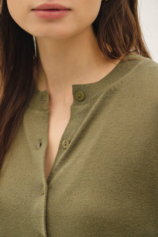 The Classic Cut Button Cardigan in Green