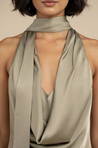 The Satin Lace Trim Scarf Dress - Olive Street