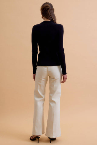 The Snap Button Ribbed Cardigan in Black
