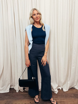 The Clean Wide Leg Linen Pants in Navy