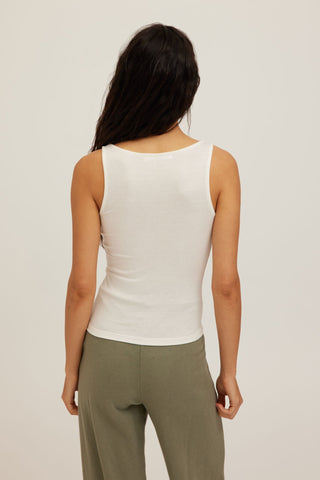 The Olsen Scoop Neck Rib Tank in White - Olive Street