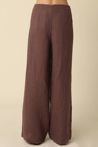 The Rita Wide-Leg Linen Pants in Brown - Olive Street