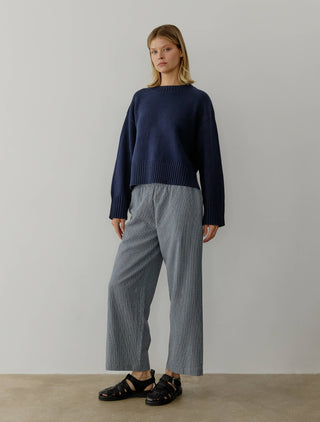 The Asher Cotton Pullover Sweater in Navy
