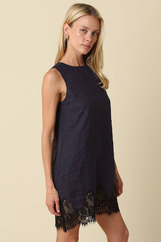 The Joey Lace Hem Linen Mini Dress - Olive Street