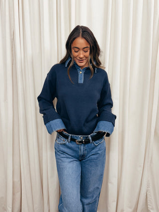 The Denim Trim Sweater - Olive Street