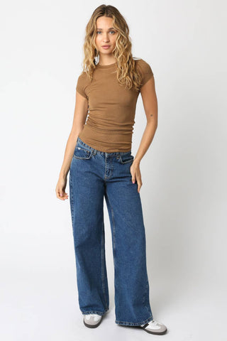 The Ribbed Cap Sleeve Baby Tee in Camel - Olive Street