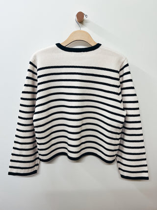 Crew Neck Stripe Cardigan