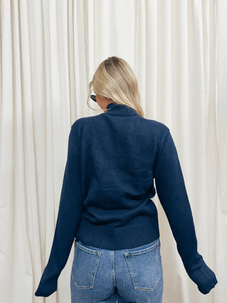 The Stand Collar Plush Cardigan in Navy