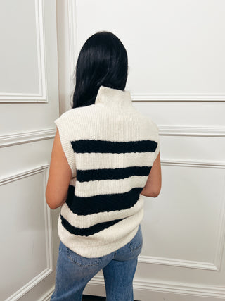 Zip Front Stripe Sweater Vest