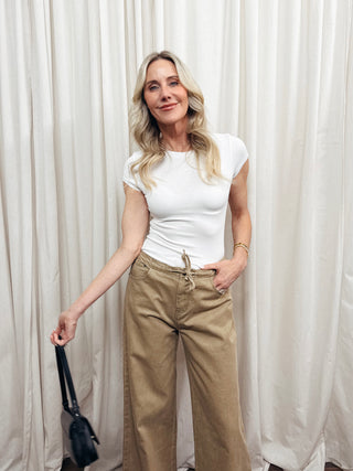 The Ribbed Cap Sleeve Baby Tee in White - Olive Street