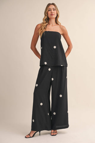 The Polka Dot Tube Top and Wide Pants Set in Black - Olive Street