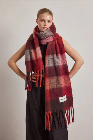 The Reykjavik Scarf - 100% Recycled - Burgundy Check