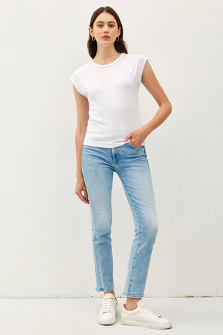 The Ribbed Cap Sleeve Tee in White - Olive Street