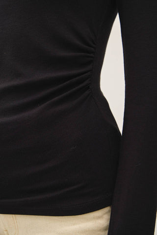 The Modal Ribbed Boat Neck Ruched Top in Black