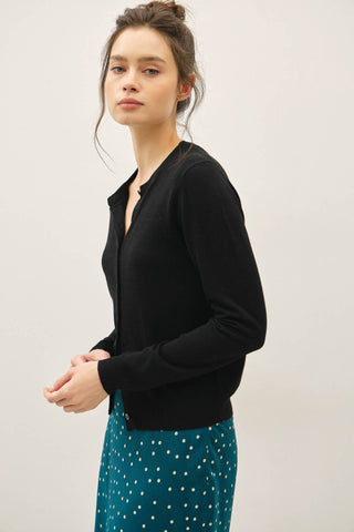 The Classic Cut Button Cardigan in Black