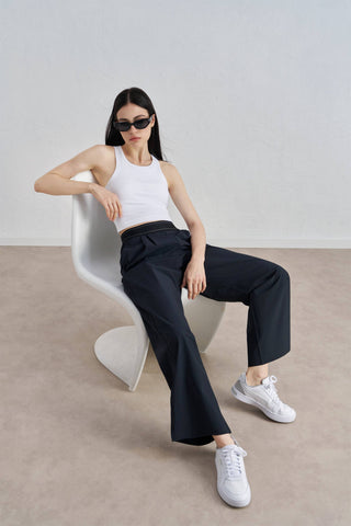 Blair Contrast Waistband  Ultra Relaxed Wide-Leg Active Pant: Black / L - Olive Street
