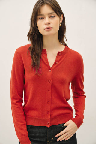 The Classic Cut Button Cardigan in Red
