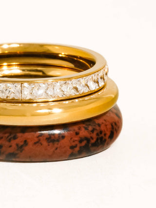 The 18K Gold Non-Tarnish Red Jasper Mixed Ring Set