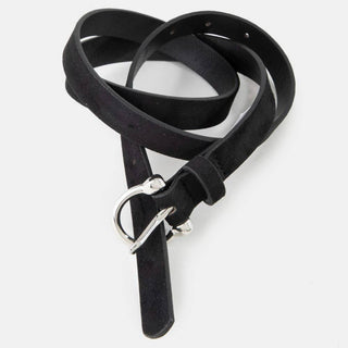 The Horseshoe Buckle Faux Suede Belt in Black - Olive Street