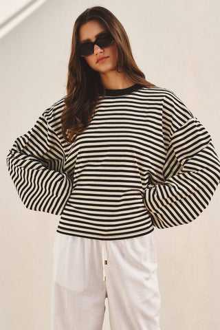 The Oversized Striped Long Sleeve - Olive Street
