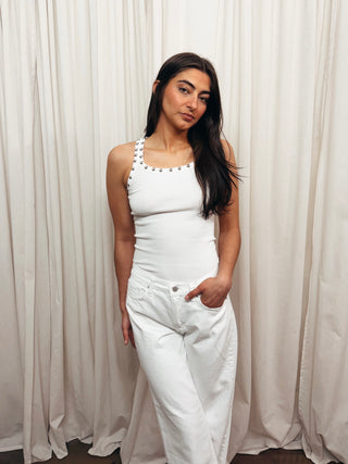The Stud Detailed Top in White - Olive Street
