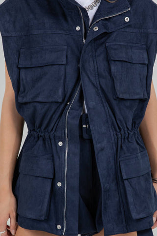 The Utility Cinched Waist Faux Suede Vest